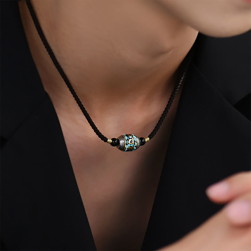 Tibet Om Mani Padme Hum Dzi Bead Pattern Protection Rotatable Necklace Pendant - Image 5