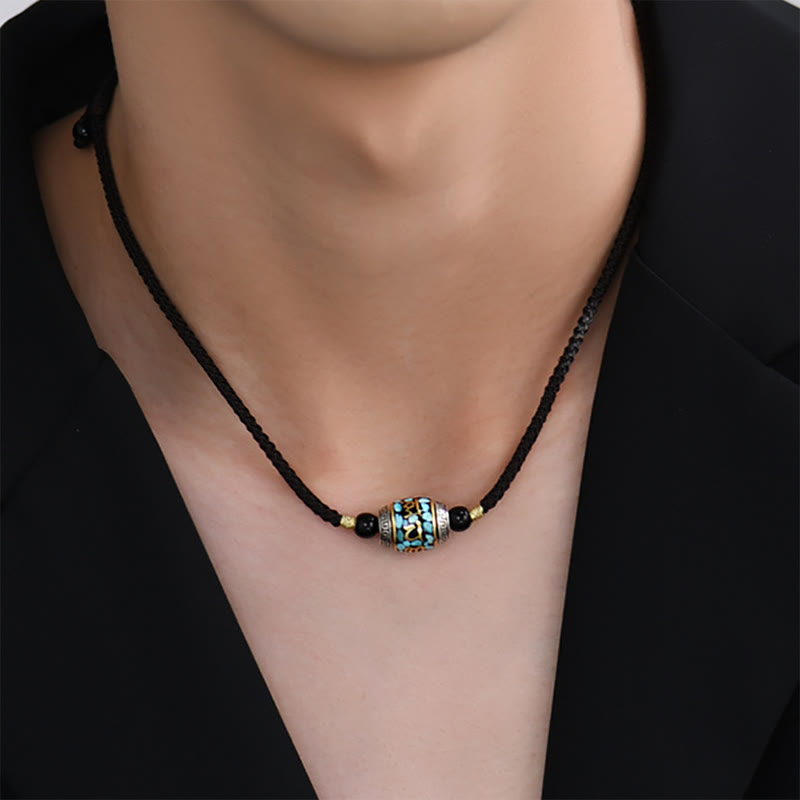 Tibet Om Mani Padme Hum Dzi Bead Pattern Protection Rotatable Necklace Pendant - Image 11