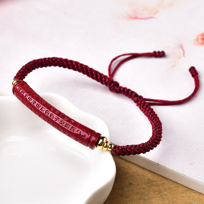 Handmade Cinnabar Om Mani Padme Hum Heart Sutra Blessing Braided Bracelet - Image 8