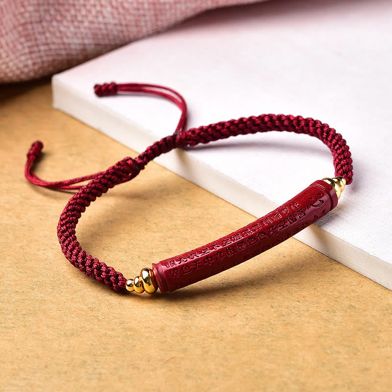 Handmade Cinnabar Om Mani Padme Hum Heart Sutra Blessing Braided Bracelet - Image 7