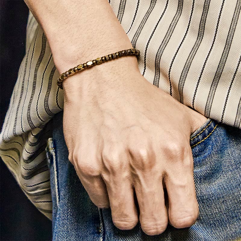 Retro Distressed Irregular Design Copper Brass Luck Bracelet - Image 4