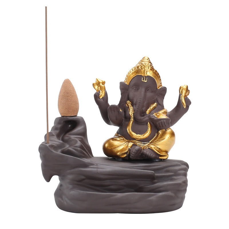 Ganesh Elephant Purple Clay Backflow Smoke Fountain Protection Stick Incense Burner - Image 5