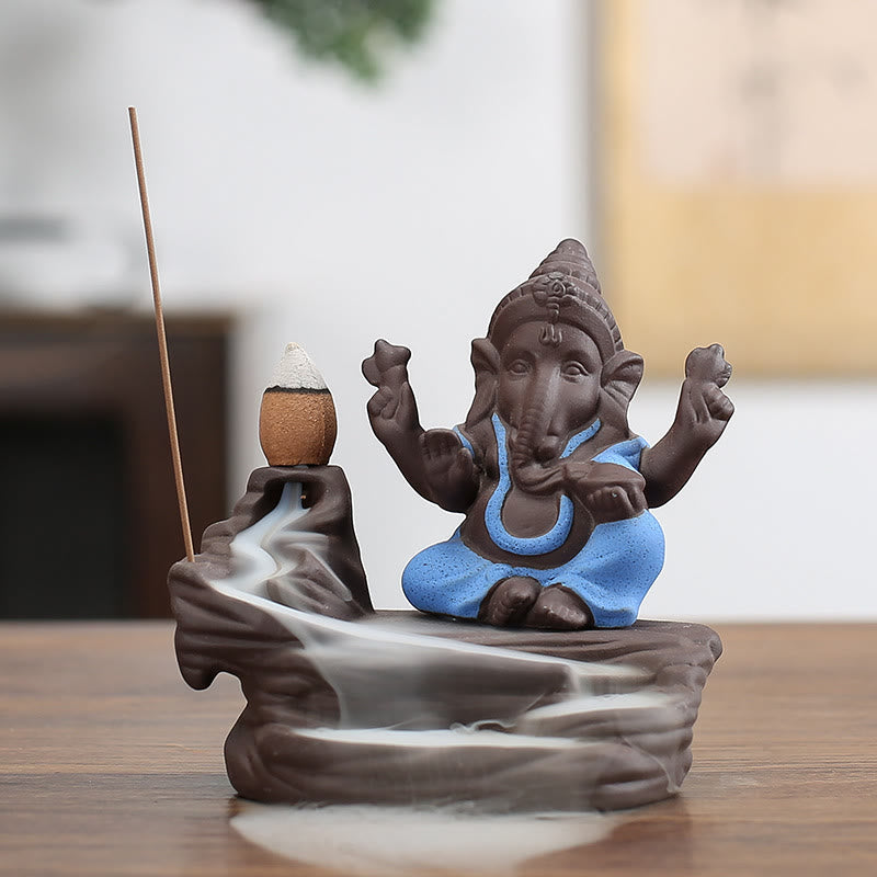 Ganesh Elephant Purple Clay Backflow Smoke Fountain Protection Stick Incense Burner
