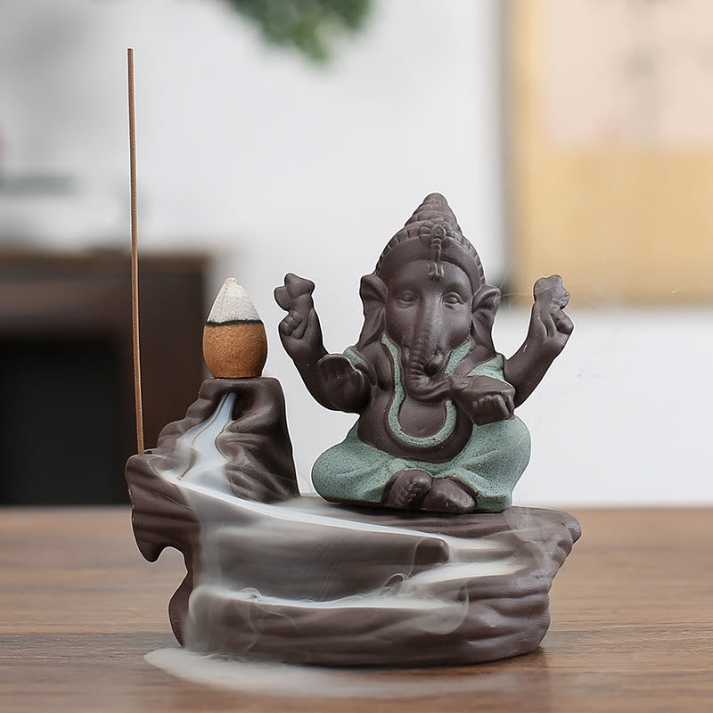 Ganesh Elephant Purple Clay Backflow Smoke Fountain Protection Stick Incense Burner - Image 8