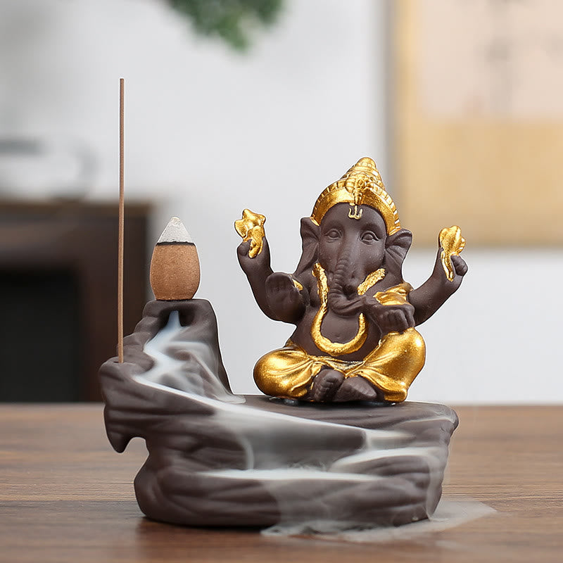Ganesh Elephant Purple Clay Backflow Smoke Fountain Protection Stick Incense Burner - Image 3