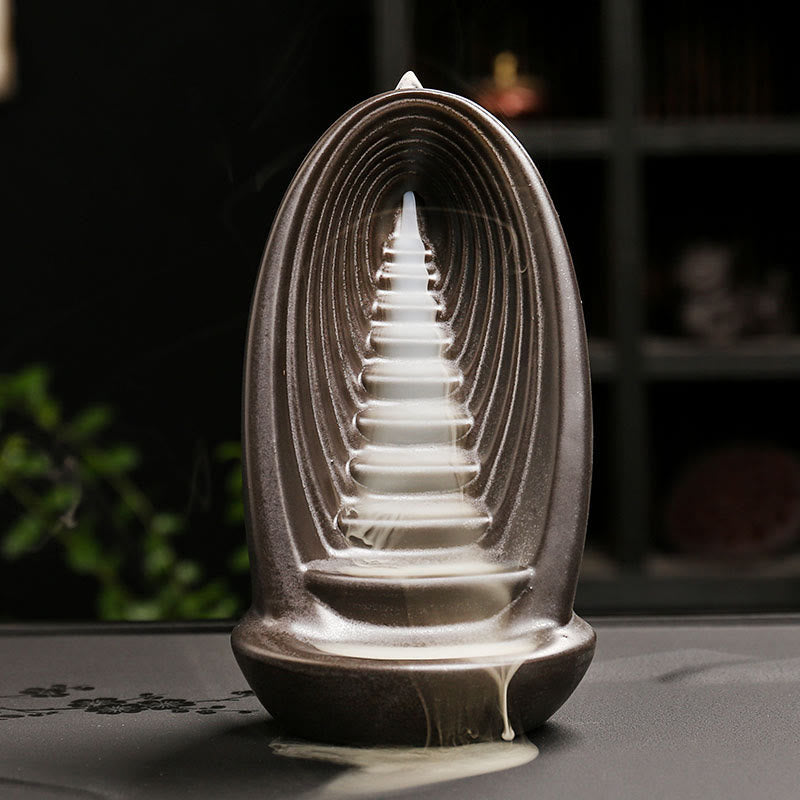 Stairs Mountains Water Buddha Hand Ceramic Backflow Smoke Fountain Meditation Incense Burner Decoration