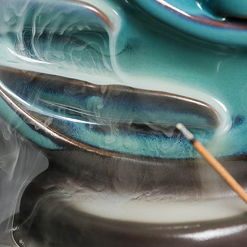 Blue Crescent Moon Ceramic Backflow Smoke Fountain Meditation Candlestick Incense Burner Decoration - Image 14