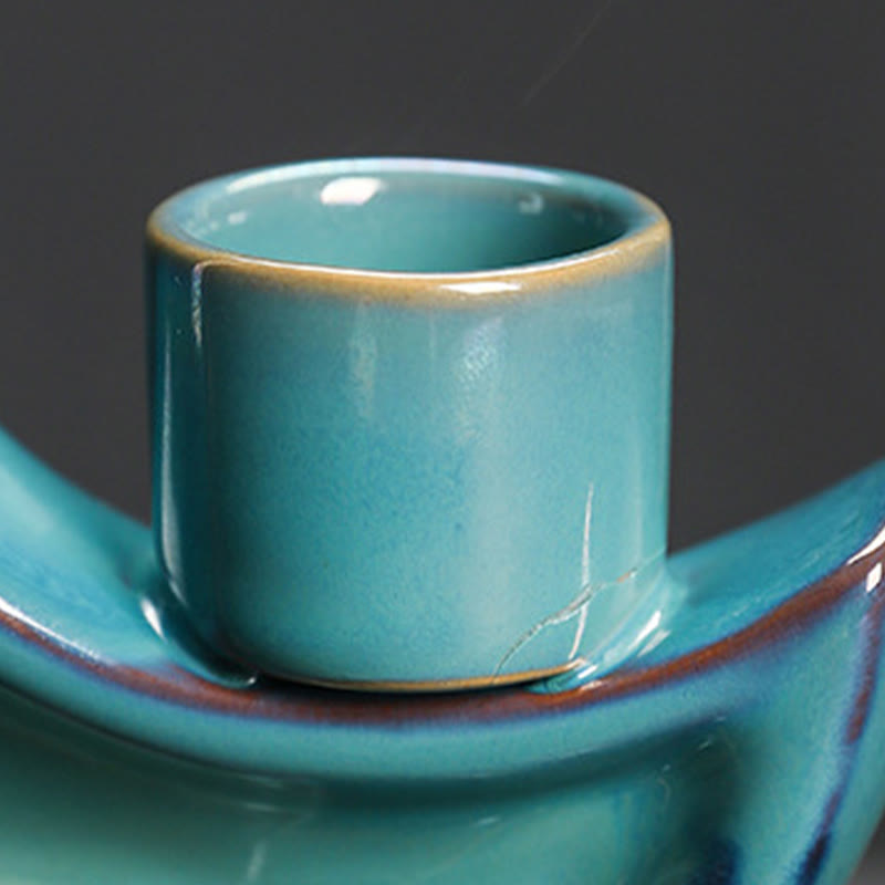 Blue Crescent Moon Ceramic Backflow Smoke Fountain Meditation Candlestick Incense Burner Decoration - Image 12