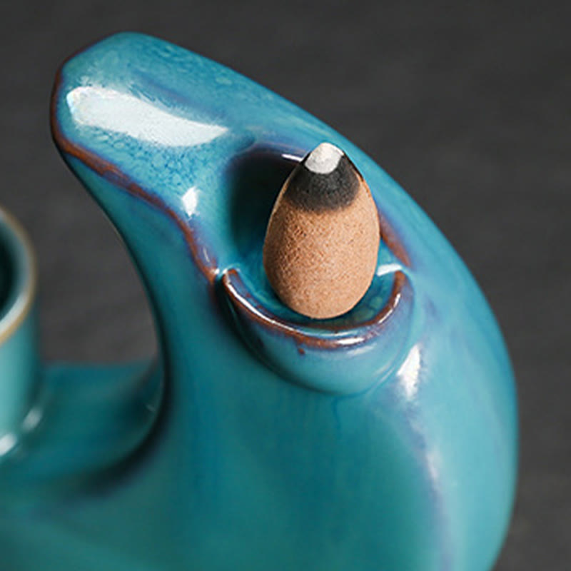 Blue Crescent Moon Ceramic Backflow Smoke Fountain Meditation Candlestick Incense Burner Decoration - Image 10