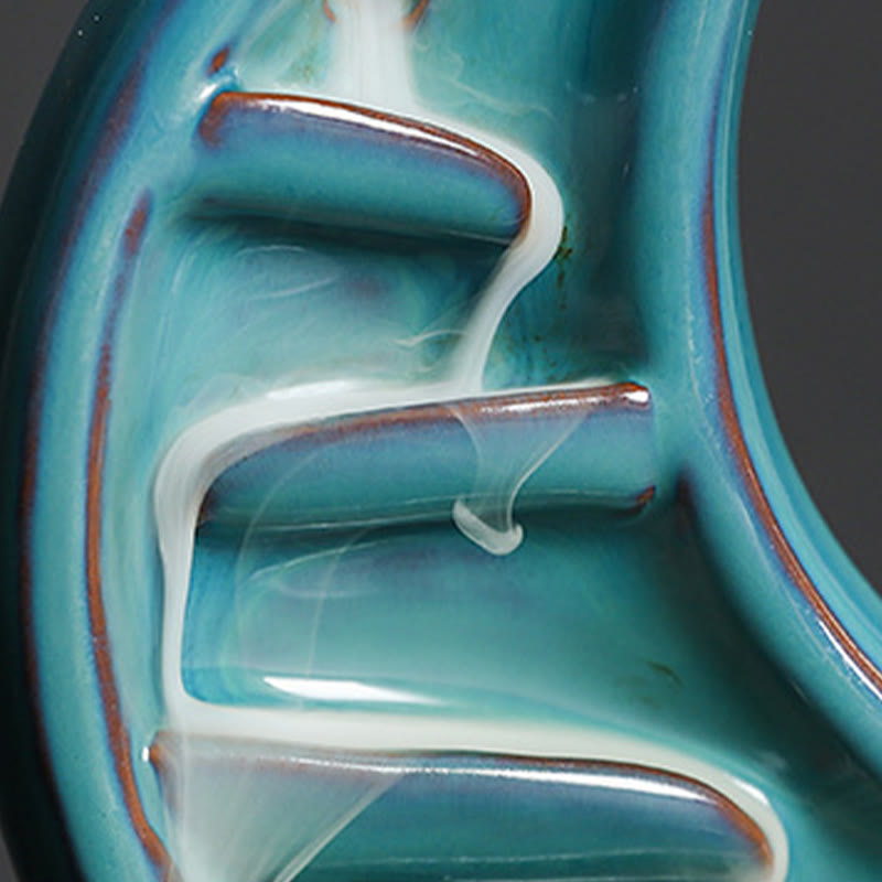 Blue Crescent Moon Ceramic Backflow Smoke Fountain Meditation Candlestick Incense Burner Decoration - Image 13