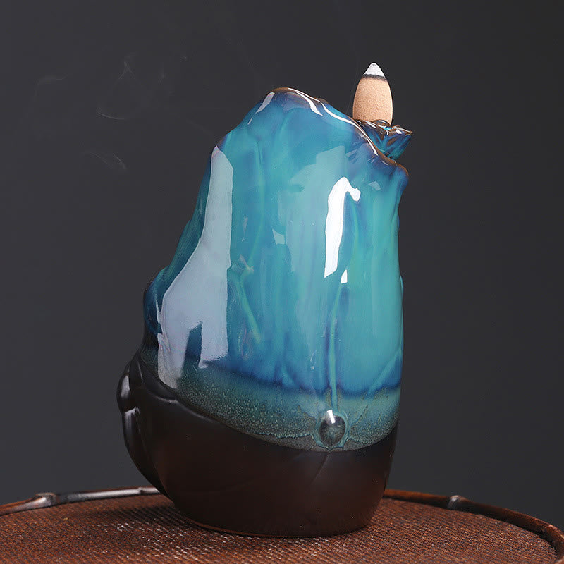 Blue Lotus Leaf Ceramic Backflow Smoke Fountain Spiritual Incense Burner Decoration - Image 4