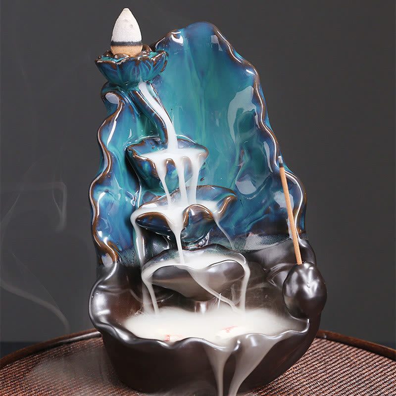 Blue Lotus Leaf Ceramic Backflow Smoke Fountain Spiritual Incense Burner Decoration - Image 5