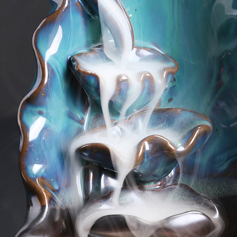 Blue Lotus Leaf Ceramic Backflow Smoke Fountain Spiritual Incense Burner Decoration - Image 8