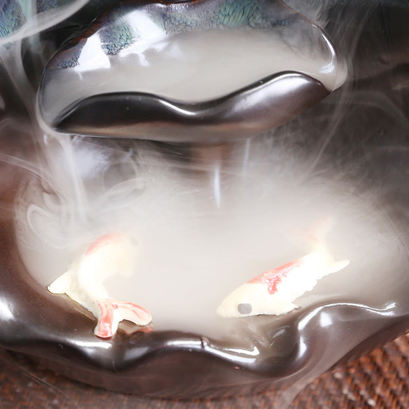 Blue Lotus Leaf Ceramic Backflow Smoke Fountain Spiritual Incense Burner Decoration - Image 9