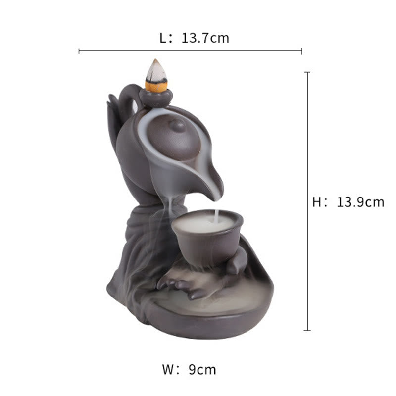 Buddha Hand Holding Teapot Cup Ceramic Backflow Smoke Fountain Healing Incense Burner Decoration - Image 10