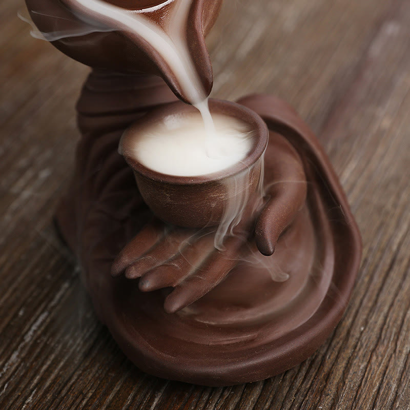 Buddha Hand Holding Teapot Cup Ceramic Backflow Smoke Fountain Healing Incense Burner Decoration - Image 19