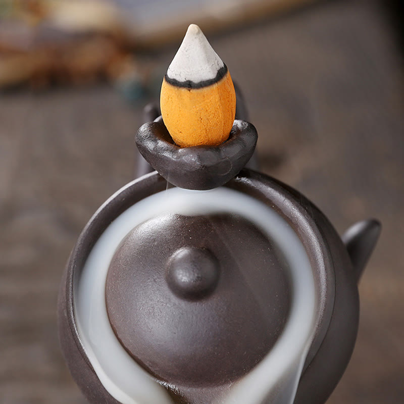 Buddha Hand Holding Teapot Cup Ceramic Backflow Smoke Fountain Healing Incense Burner Decoration - Image 8