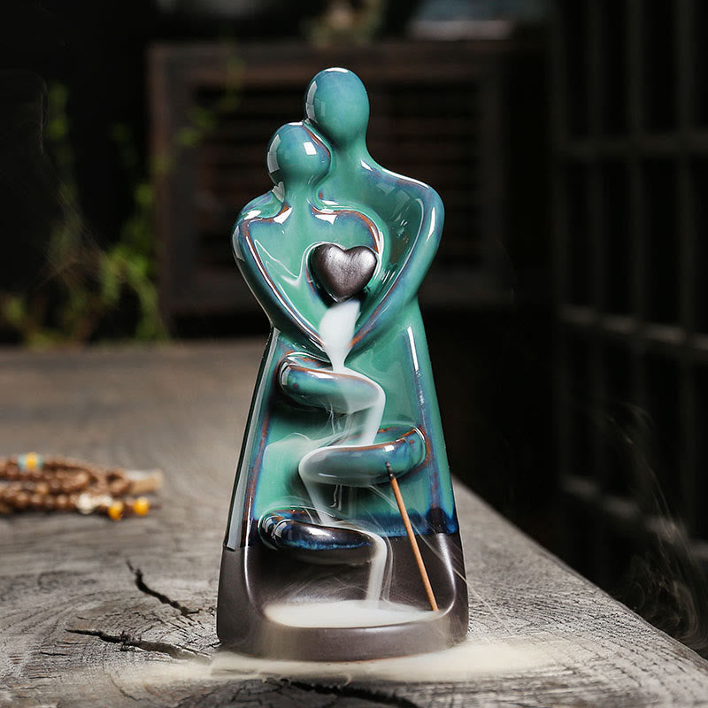 Lovers Couple Embrace Love Ceramic Backflow Smoke Fountain Healing Incense Burner Decoration