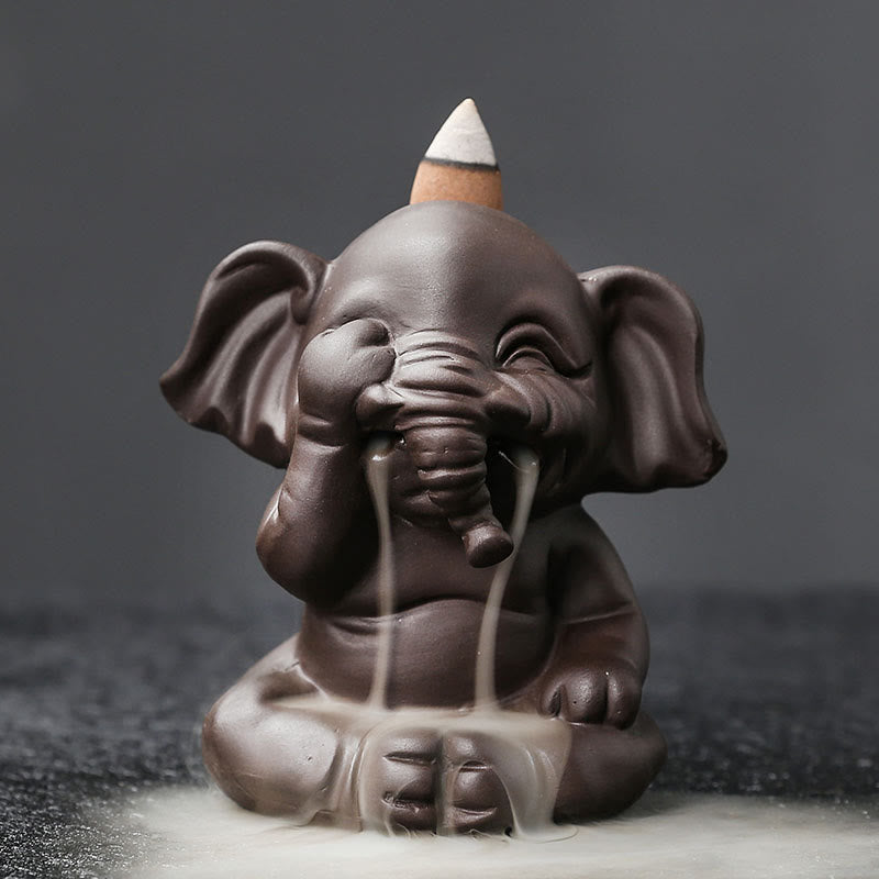Cute Elephant Purple Clay Backflow Smoke Fountain Peace Healing Incense Burner Decoration - Image 8
