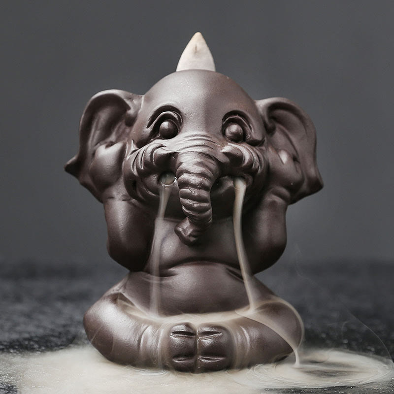 Cute Elephant Purple Clay Backflow Smoke Fountain Peace Healing Incense Burner Decoration - Image 16