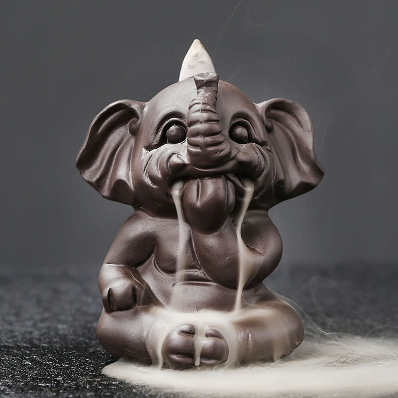 Cute Elephant Purple Clay Backflow Smoke Fountain Peace Healing Incense Burner Decoration - Image 28