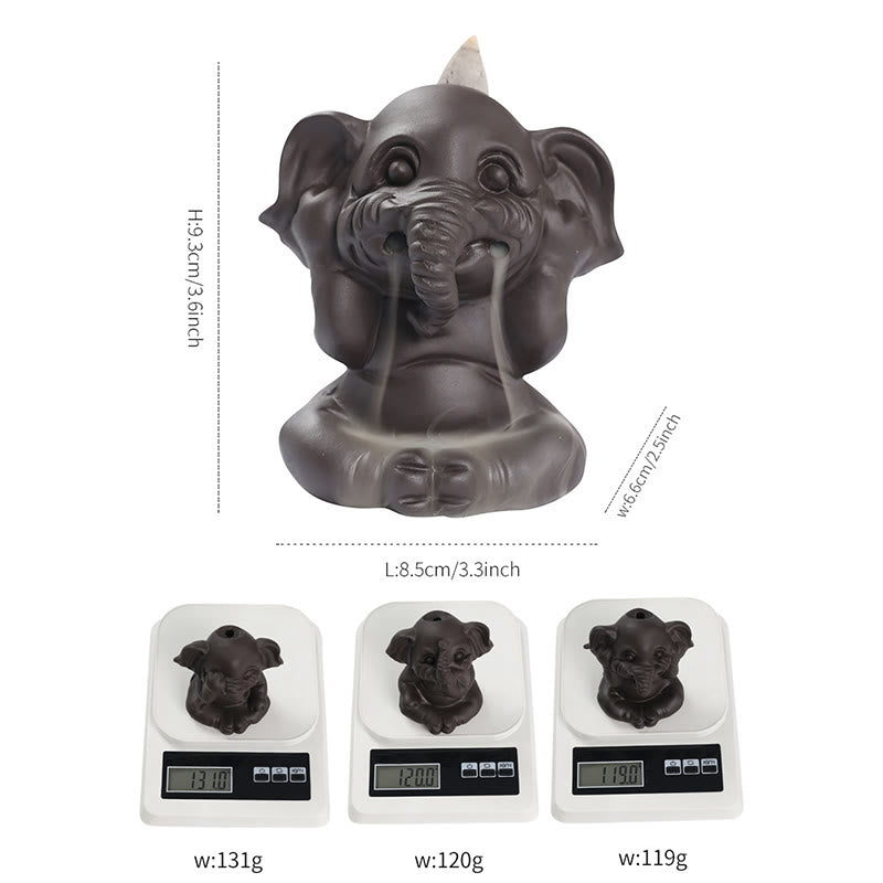 Cute Elephant Purple Clay Backflow Smoke Fountain Peace Healing Incense Burner Decoration - Image 5