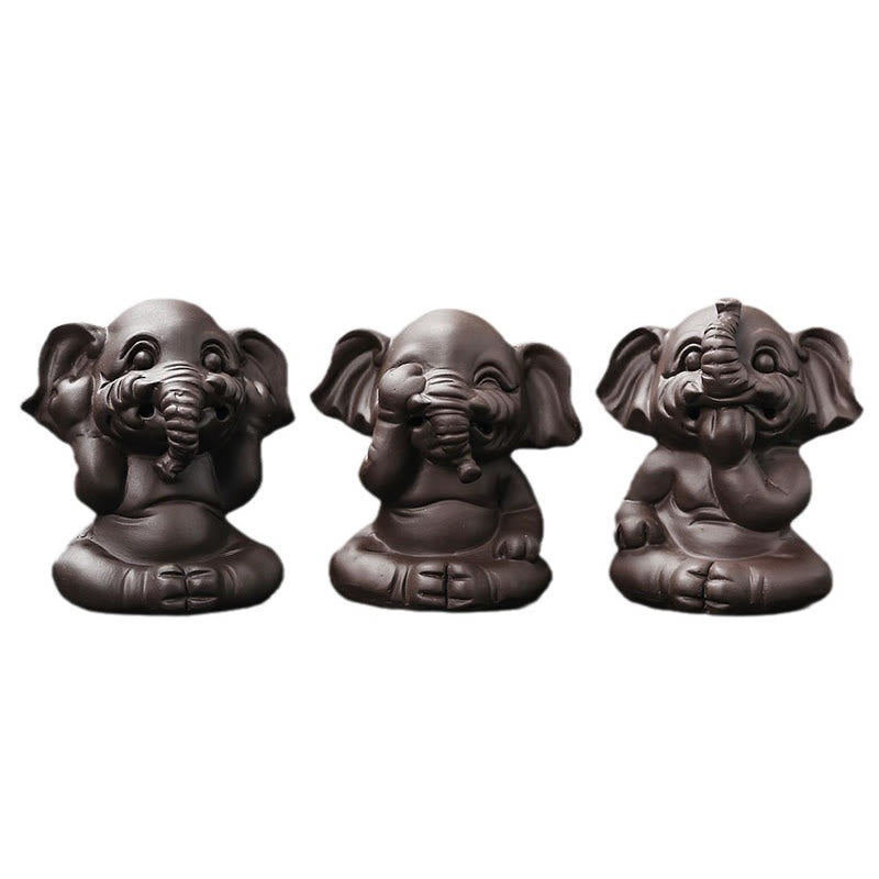 Cute Elephant Purple Clay Backflow Smoke Fountain Peace Healing Incense Burner Decoration - Image 4
