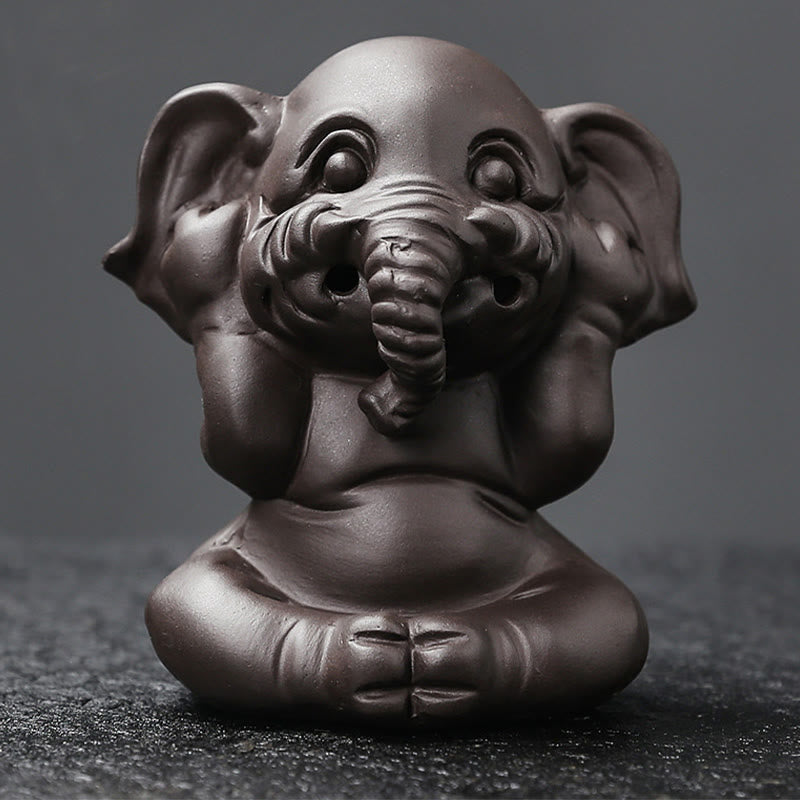 Cute Elephant Purple Clay Backflow Smoke Fountain Peace Healing Incense Burner Decoration - Image 21