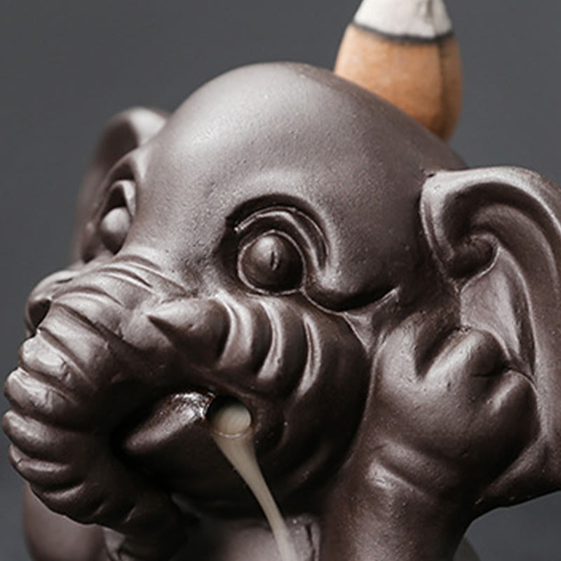 Cute Elephant Purple Clay Backflow Smoke Fountain Peace Healing Incense Burner Decoration - Image 23