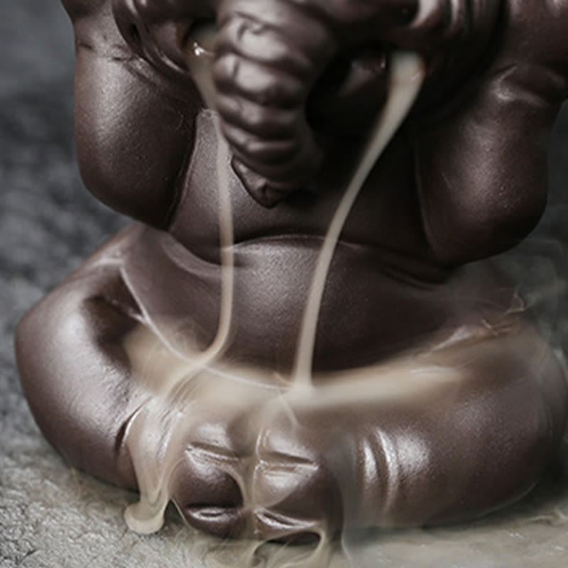 Cute Elephant Purple Clay Backflow Smoke Fountain Peace Healing Incense Burner Decoration - Image 24