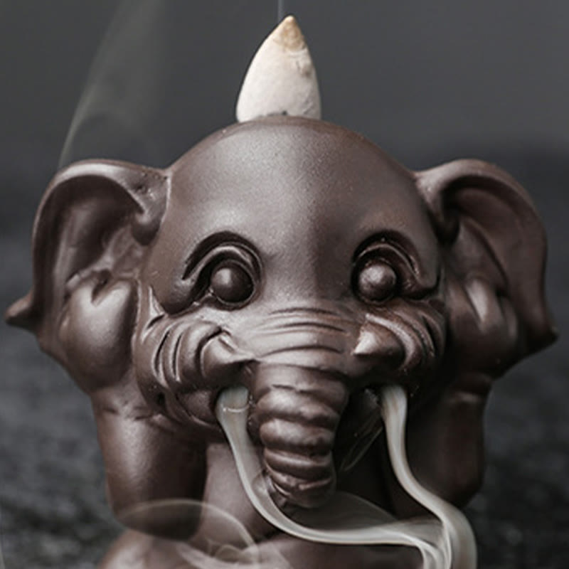 Cute Elephant Purple Clay Backflow Smoke Fountain Peace Healing Incense Burner Decoration - Image 22