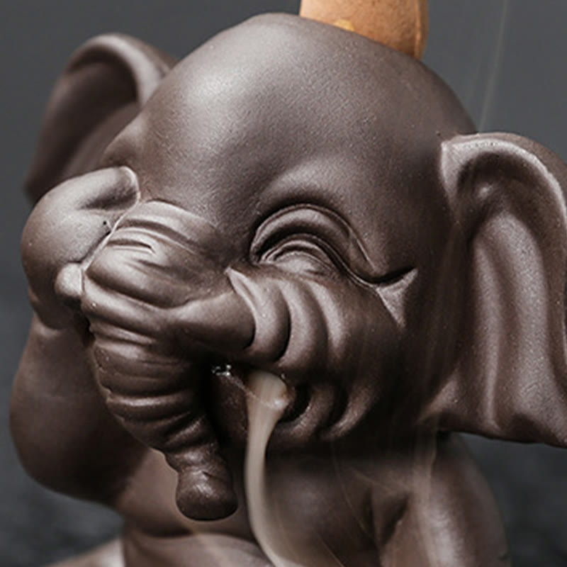 Cute Elephant Purple Clay Backflow Smoke Fountain Peace Healing Incense Burner Decoration - Image 11
