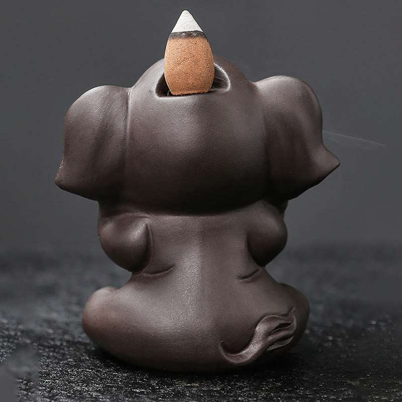 Cute Elephant Purple Clay Backflow Smoke Fountain Peace Healing Incense Burner Decoration - Image 19