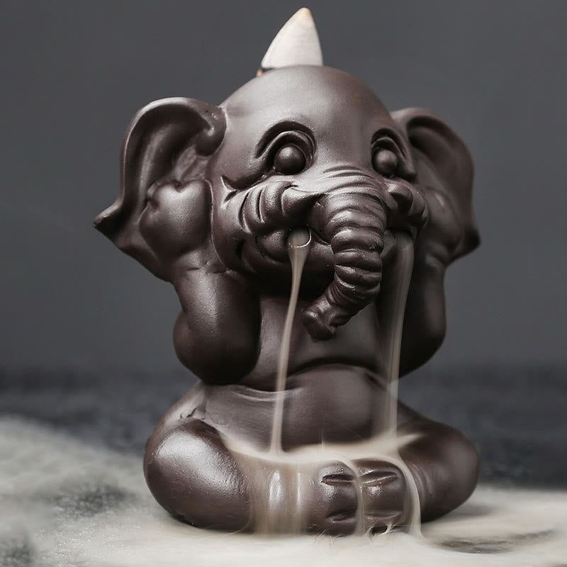 Cute Elephant Purple Clay Backflow Smoke Fountain Peace Healing Incense Burner Decoration - Image 17