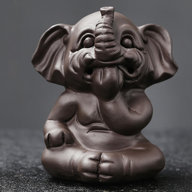 Cute Elephant Purple Clay Backflow Smoke Fountain Peace Healing Incense Burner Decoration - Image 30