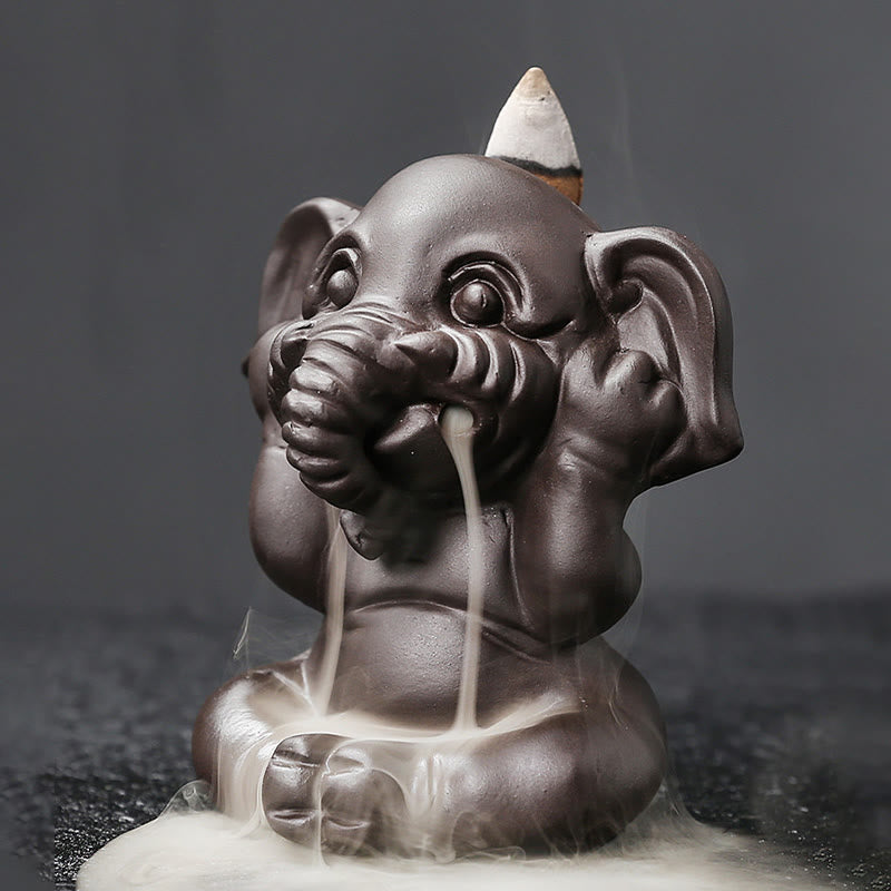 Cute Elephant Purple Clay Backflow Smoke Fountain Peace Healing Incense Burner Decoration - Image 18