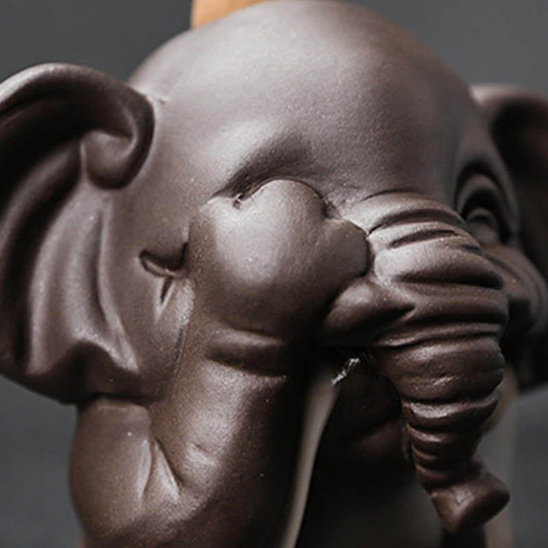 Cute Elephant Purple Clay Backflow Smoke Fountain Peace Healing Incense Burner Decoration - Image 12