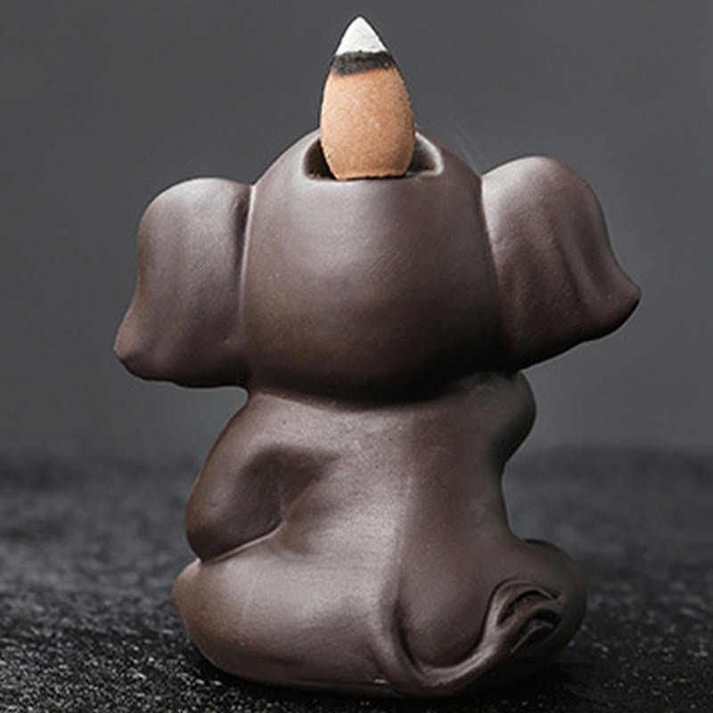 Cute Elephant Purple Clay Backflow Smoke Fountain Peace Healing Incense Burner Decoration - Image 9