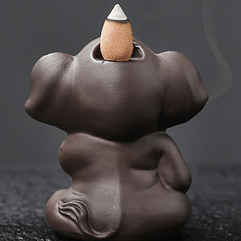 Cute Elephant Purple Clay Backflow Smoke Fountain Peace Healing Incense Burner Decoration - Image 29