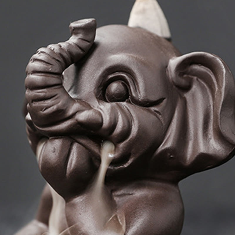 Cute Elephant Purple Clay Backflow Smoke Fountain Peace Healing Incense Burner Decoration - Image 32