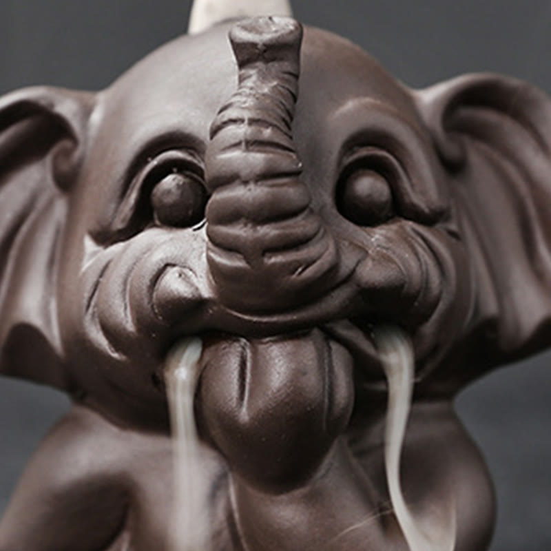 Cute Elephant Purple Clay Backflow Smoke Fountain Peace Healing Incense Burner Decoration - Image 31
