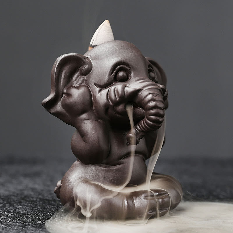 Cute Elephant Purple Clay Backflow Smoke Fountain Peace Healing Incense Burner Decoration - Image 20