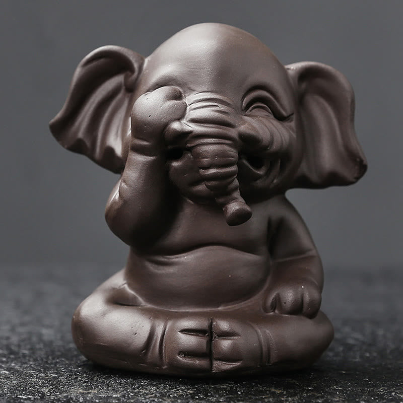 Cute Elephant Purple Clay Backflow Smoke Fountain Peace Healing Incense Burner Decoration - Image 10