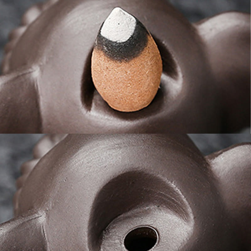 Cute Elephant Purple Clay Backflow Smoke Fountain Peace Healing Incense Burner Decoration - Image 15