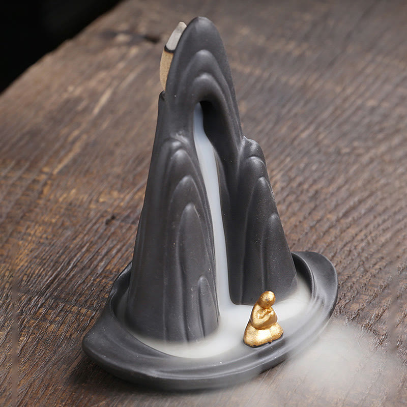 Little Monk Mountains Flowing Water Purple Clay Ceramic Healing Backflow Incense Burner Decoration - Image 4