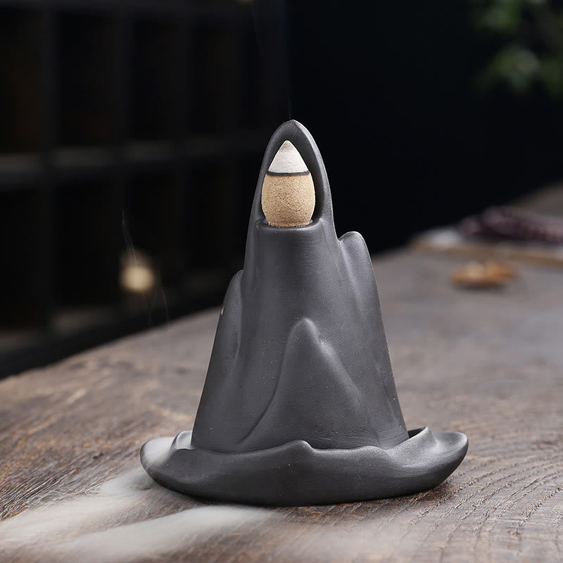 Little Monk Mountains Flowing Water Purple Clay Ceramic Healing Backflow Incense Burner Decoration - Image 3