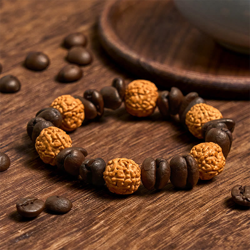 Handmade Natural Coffee Beans Bodhi Seed Luck Bracelet