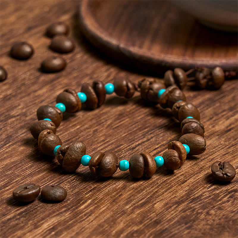 Handmade Natural Coffee Beans Turquoise Beads Bracelet