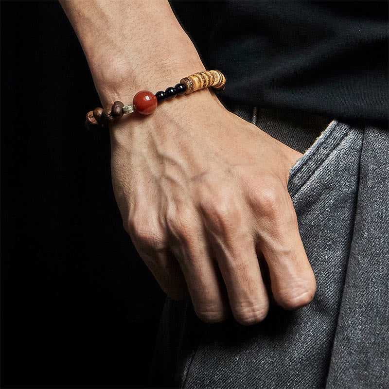 Natural Coffee Beans Red Agate Coconut Shell Beads Bracelet - Image 5