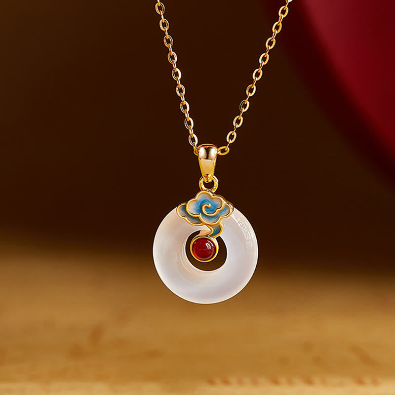 925 Sterling Silver Peace Buckle Cloud Chalcedony Necklace Harmony Pendant